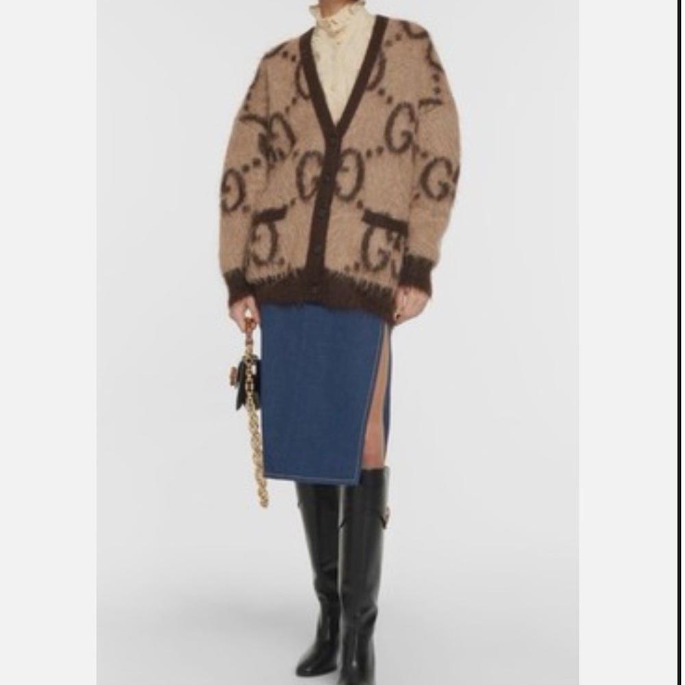 Unisex Brown and Tan Logo Gucci GG logo reversible Cardigan